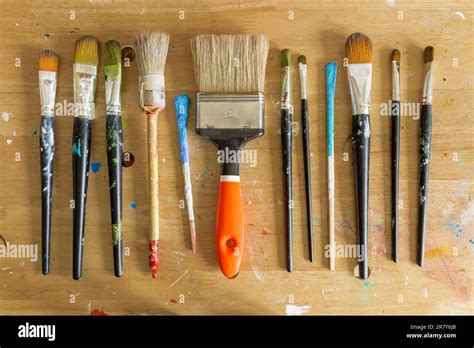 Paintbrushes In Different Sizes In A Atelier In Hamburg Altona Close