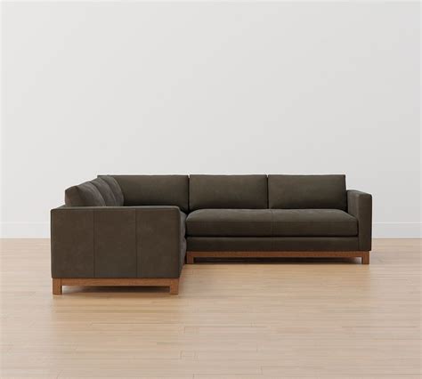 Jake Leather Piece L Sectional With Brindle Wood Base Pottery Barn