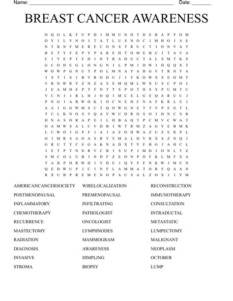 October Is Breast Cancer Awareness Month Word Search WordMint