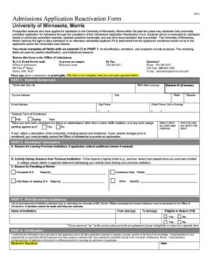 Fillable Online Admissions Morris Umn Application Reactivation Form