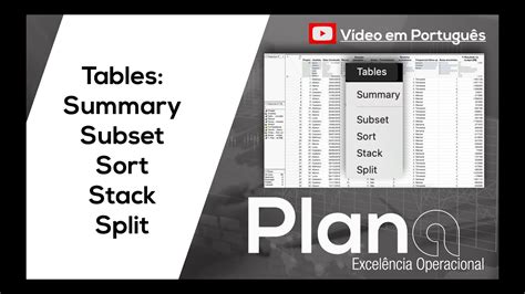 Como Usar As Fun Es Tables Summary Subset Sort Stack E Split Youtube