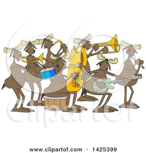 Clipart of a Cartoon Moose Band Playing Instruments and Singing ...