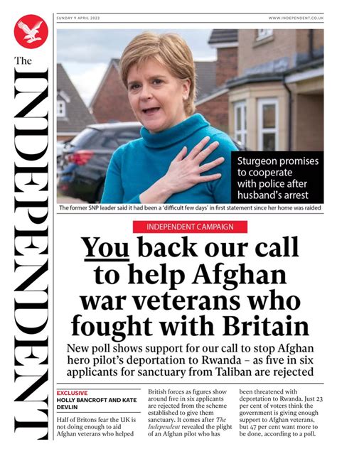 Independent On Sunday Front Page Th Of April Tomorrow S Papers