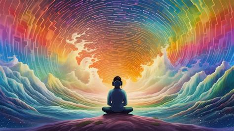 Premium AI Image | A person meditating in front of a rainbow with the ...