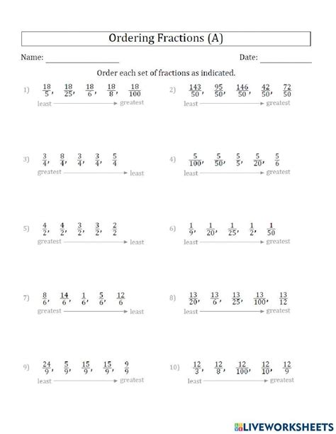 946259 Ordering Fractions With Same Numerator Or Same