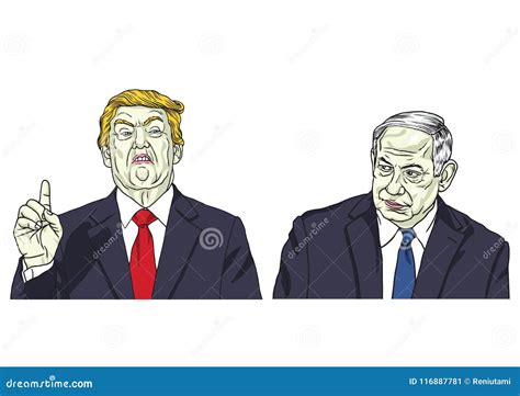 Donald Trump and Benjamin Netanyahu. Vector Portrait Cartoon Caricature ...