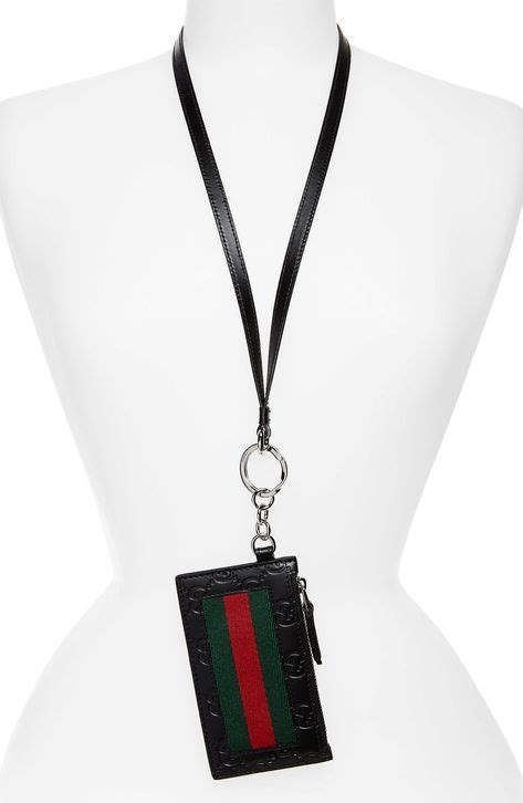 Gucci Signature Leather Lanyard Card Case In Leather Lanyard