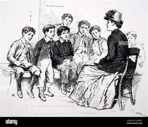 Engraving depicting a Sunday school class bored with a teacher with a ...