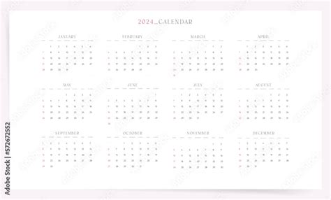 One Page Calendar Template For 2024 Year Week Starts On Sunday