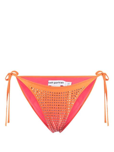 Buy SELF PORTRAIT Rhinestone Embellished Bikini Bottoms Orange At 37