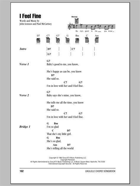 I Feel Fine Ukulele Chordslyrics Zzounds