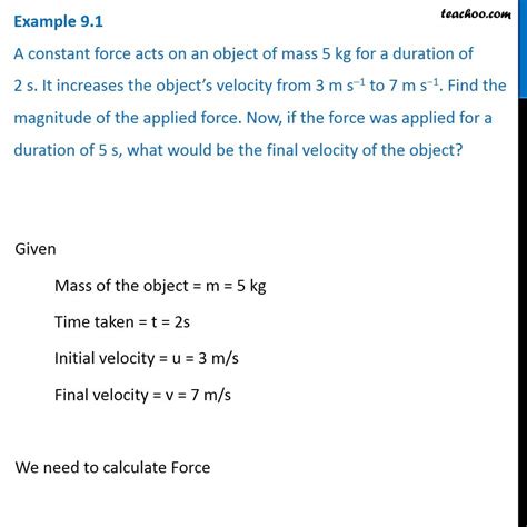 Example 9 1 A Constant Force Acts On An Object Of Mass 5 Kg For A