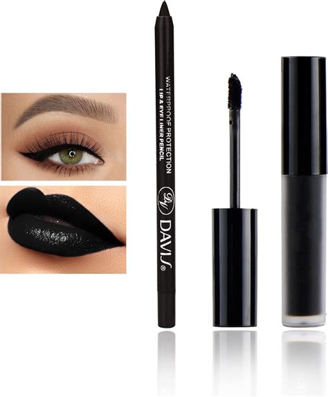 Black Matte Lipstick Lip Liner Set Black Liquid Lipstick Lip Gloss Smudge Proof For Halloween