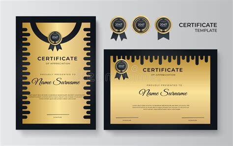 Luxury Black and Gold Certificate with Gold Frame Color Stock Illustration - Illustration of ...