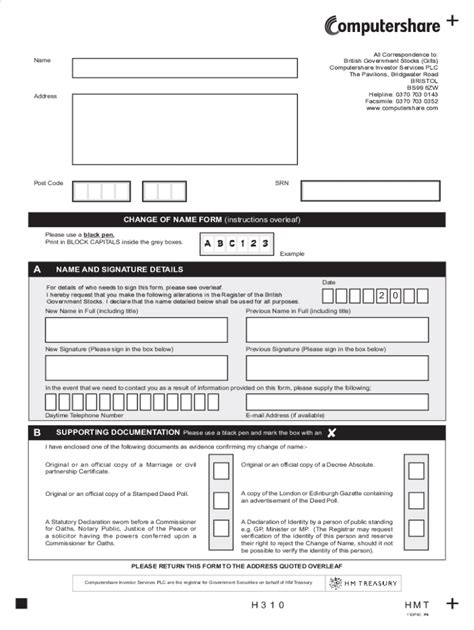 Fillable Online Change Of Name Form Computershare Fax Email Print