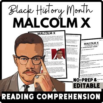 Malcom X Black History Month Reading Comprehension Civil Rights