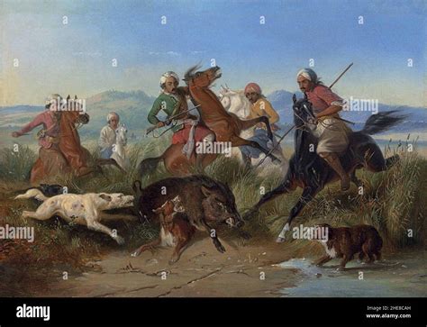 Raden Sarief Bustaman Saleh - A boar hunt in Java Stock Photo - Alamy