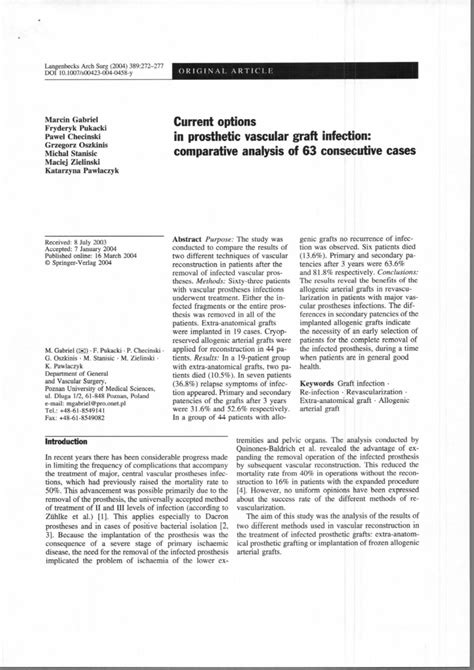 Pdf Current Options In Prosthetic Vascular Graft Infection Comparative Analysis Of 63