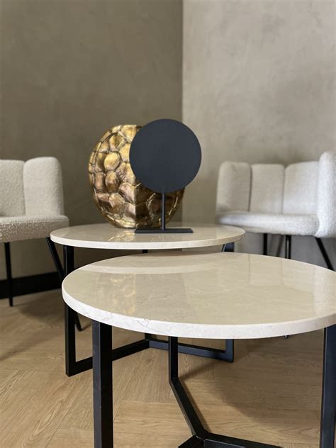 Marmeren Salontafel Set Rond Crema Marfil Robuust Interieur