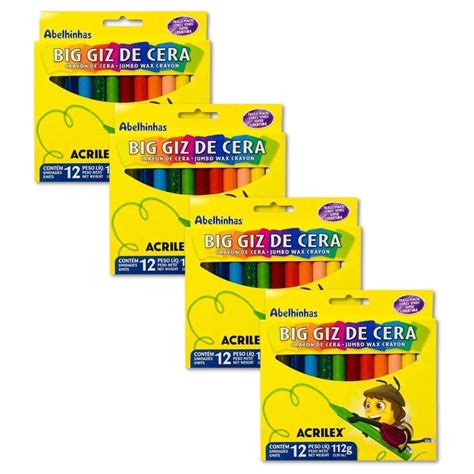 Kit Caixas Giz O Big Giz De Cera Jumbo Acrilex Cores Submarino