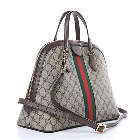 Gucci Gg Supreme Monogram Web Medium Ophidia Top Handle Dome Bag Brown 461049 Fashionphile