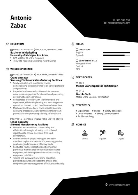 Crane Operator Resume Sample Kickresume