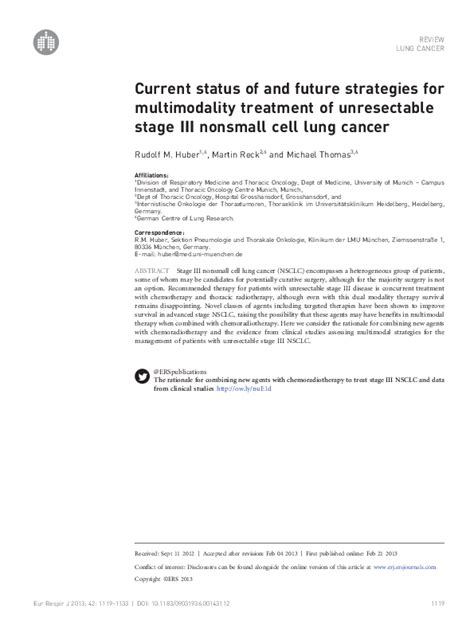 Pdf Current Status Of And Future Strategies For Multimodality Treatment Of Unresectable Stage