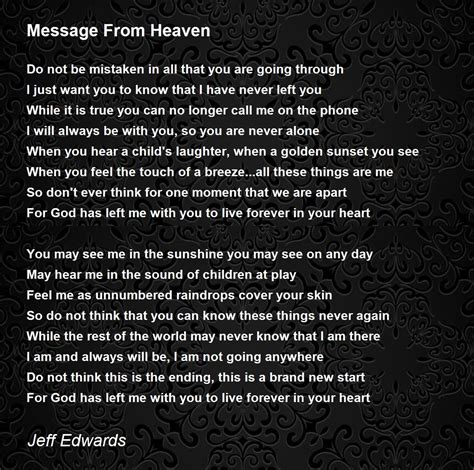 Message From Heaven - Message From Heaven Poem by Jeff Edwards