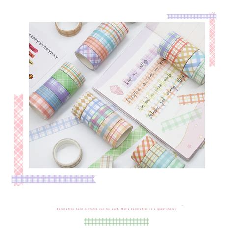 Fresh Grid Pattern Color Basic Manual Washi Tape Creative Diy And Paper