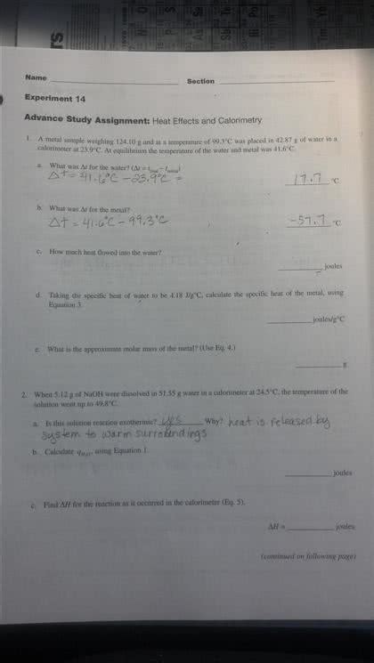 Oneclass A Metal Sample Weighing G And At A Temperature Of