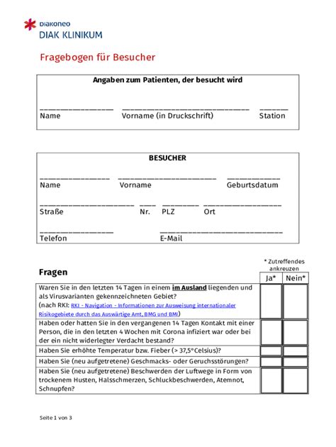 Ausf Llbar Online Fragebogen Fr Besucher Fax Email Drucken Pdffiller