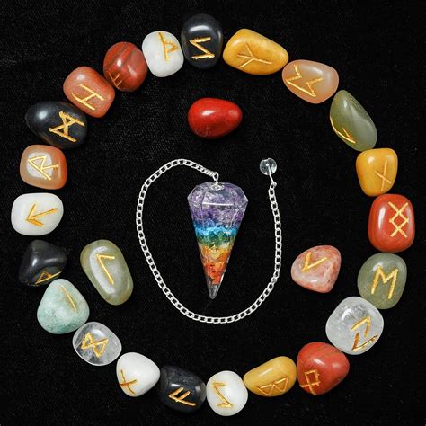 Amazon Crocon Mix Chakra Gemstone Engraved Rune Stones Set Pcs