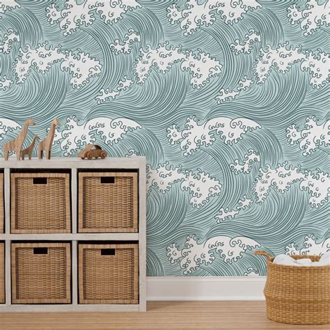 Japanese Waves Wallpaper Spoonflower