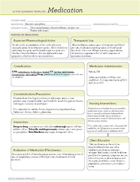 Racemic epinephrine ATI - ACTIVE LEARNING TEMPLATES Medication STUDENT NAME - Studocu