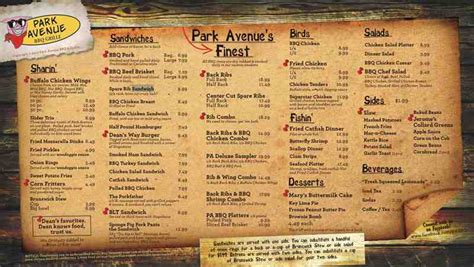 Menu for Park Avenue BBQ Grille (1198 N Dixie Hwy Boca Raton FL, 33432)