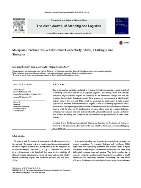 Pdf Malaysian Container Seaport Hinterland Connectivity Status