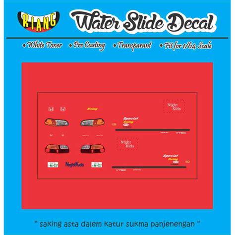 Jual Decal Waterslide Hot Wheels Honda Civic Eg Shingo Shoji S Kota