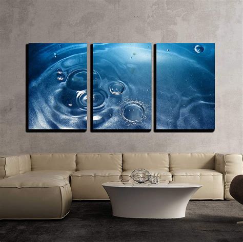 Wall26 3 Piece Canvas Wall Art - Nice Detail of Water Drops on Blue ...