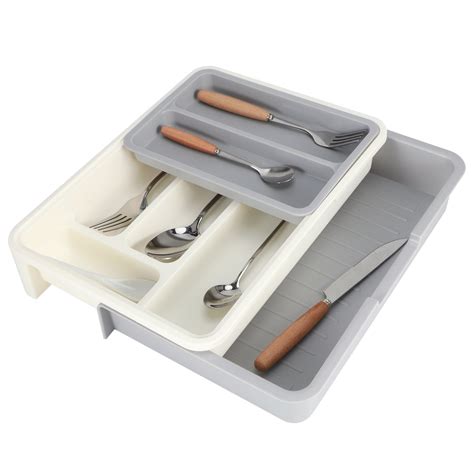 Tebru Expandable Adjustable Cutlery Storage Tray Compartment Tidy