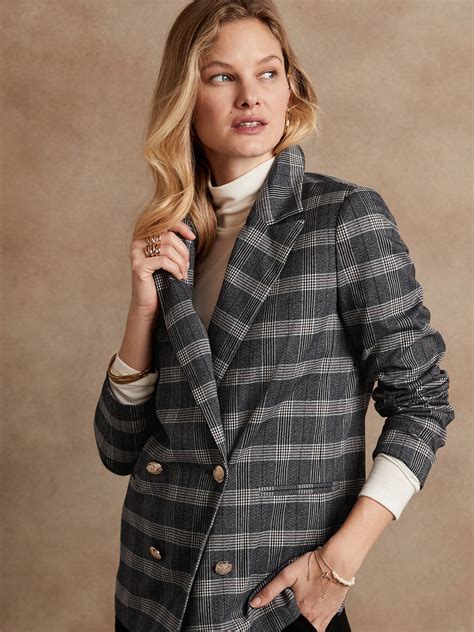 Double Breasted Plaid Blazer Banana Republic Factory