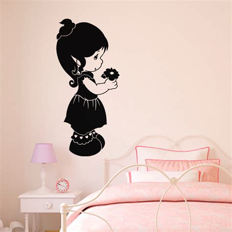 Sticker Silhouette Petite Fille Et Fleurs Stickers Stickers Nature