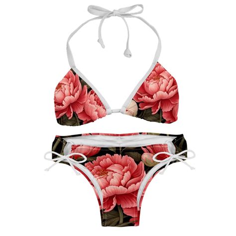 Peony Swimsuit Women Bikini Set With Detachable Sponge And Adjustable