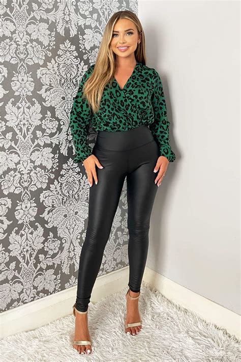 Green Leopard Print Wrap Bodysuit Ax Paris Us