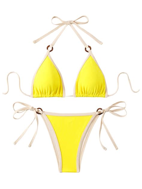 SHENHE Women S Sexy Bikini Sets Ring Triangle Tie Bathing Suits 2 Piece Swimsuits Yellow Small