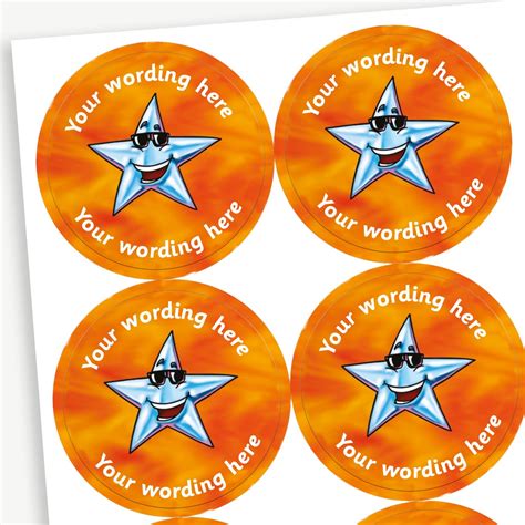 Personalised Star Stickers Orange 35 Per Sheet 37mm