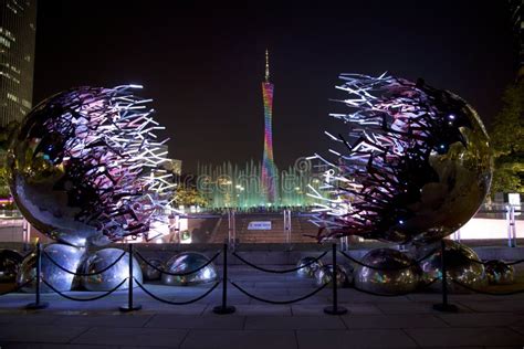 Canton Tower and Fountain Light Show Night Scenes Editorial Stock Image ...