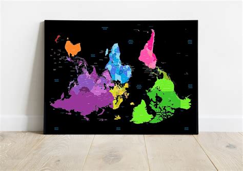 Upside Down World Map With Countries Kids Bright Educational - Etsy