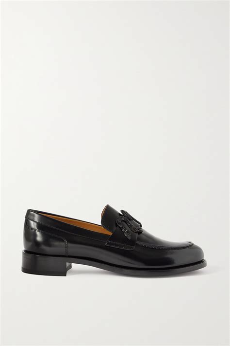 Rene Caovilla Morgana Crystal Embellished Leather Loafers Black