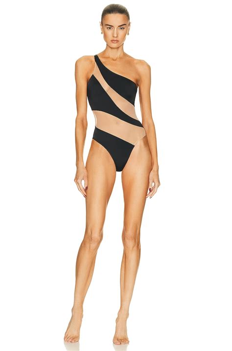 Norma Kamali Snake Mesh Mio One Piece Swimsuit In Black Nude Fwrd