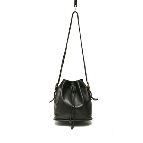 Black Leather Drawstring Bucket Coach Bag